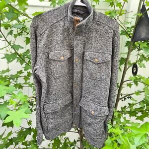 Eddie Bauer Gray Marled Full Zip Fleece Utility Jacket Faux Suede Trim - Sz L